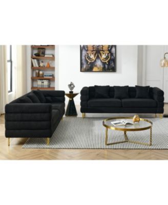 3-seater + 3-seater Combination sofa.BLACK teddy