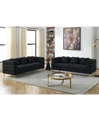 3-seater + 3-seater Combination sofa.BLACK teddy