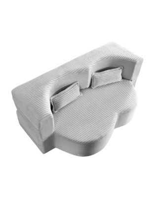  Convertible Corduroy Floor Sofa Bed with Pillows - Light Grey