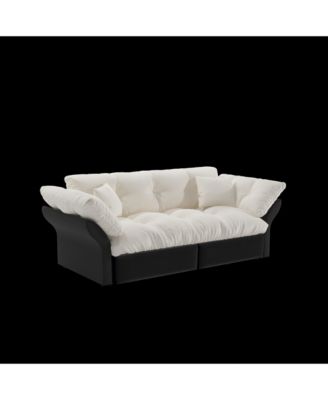 Queen Pull Out Sofa Bed, 3-in-1 Convertible Sleeper, Velvet, Beige