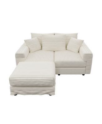 Plush Corduroy 3-Seat Sofa with Ottomans