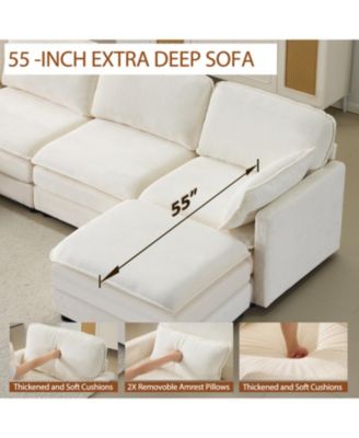 Streamdale Plush Cloud Modular Sofa- 4-Seater + 2 Footstools, Beige Chenille Cushions & Pillows