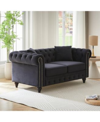 Modern Velvet Chesterfield Sofa with Nailhead Arms