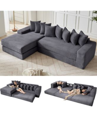 Oversize Cloud Couch L-Shape Sleeper Sofa Bed, 8 Pillows, Corduroy