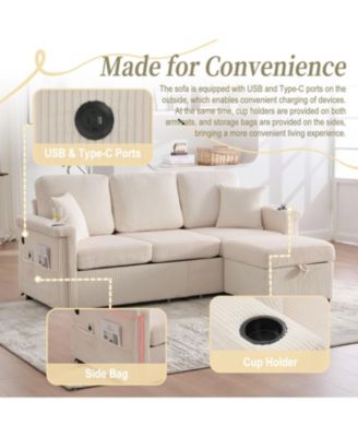 Streamdale L-Shaped Sectional Sofa w/ Storage Ottoman, USB, Cup Holder, Corduroy