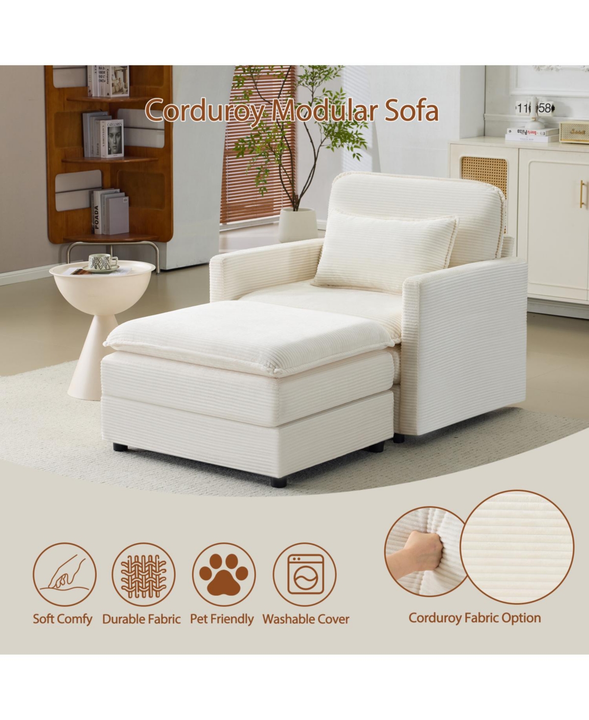 Streamdale Furniture 54" Plush Cloud Sofa with Ottoman & Cushions (Beige