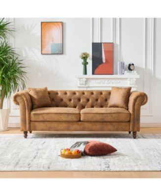 83" Chesterfield Tech Fabric Sofa, Mid Century Modern Couch