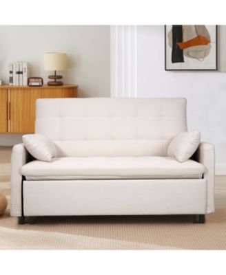 61" Fabric Sofa Bed with Storage Pockets & Adjustable Back