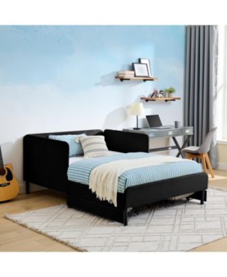 Upholstered Platform Bed Frame w/ 2 Drawers, Adjustable Velvet, Black