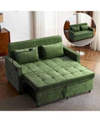 56.9" Loveseat Sleeper Sofa w/ USB Ports & Phone Holder, Green