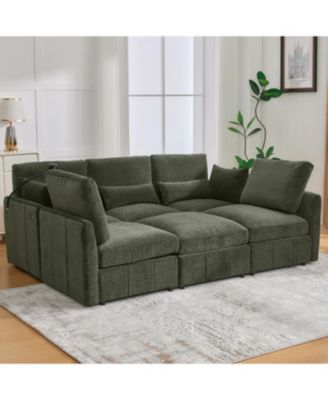 Modern Sectional Sofa U-shaped Couch with Ottoman, USB & Phone Holder - Green