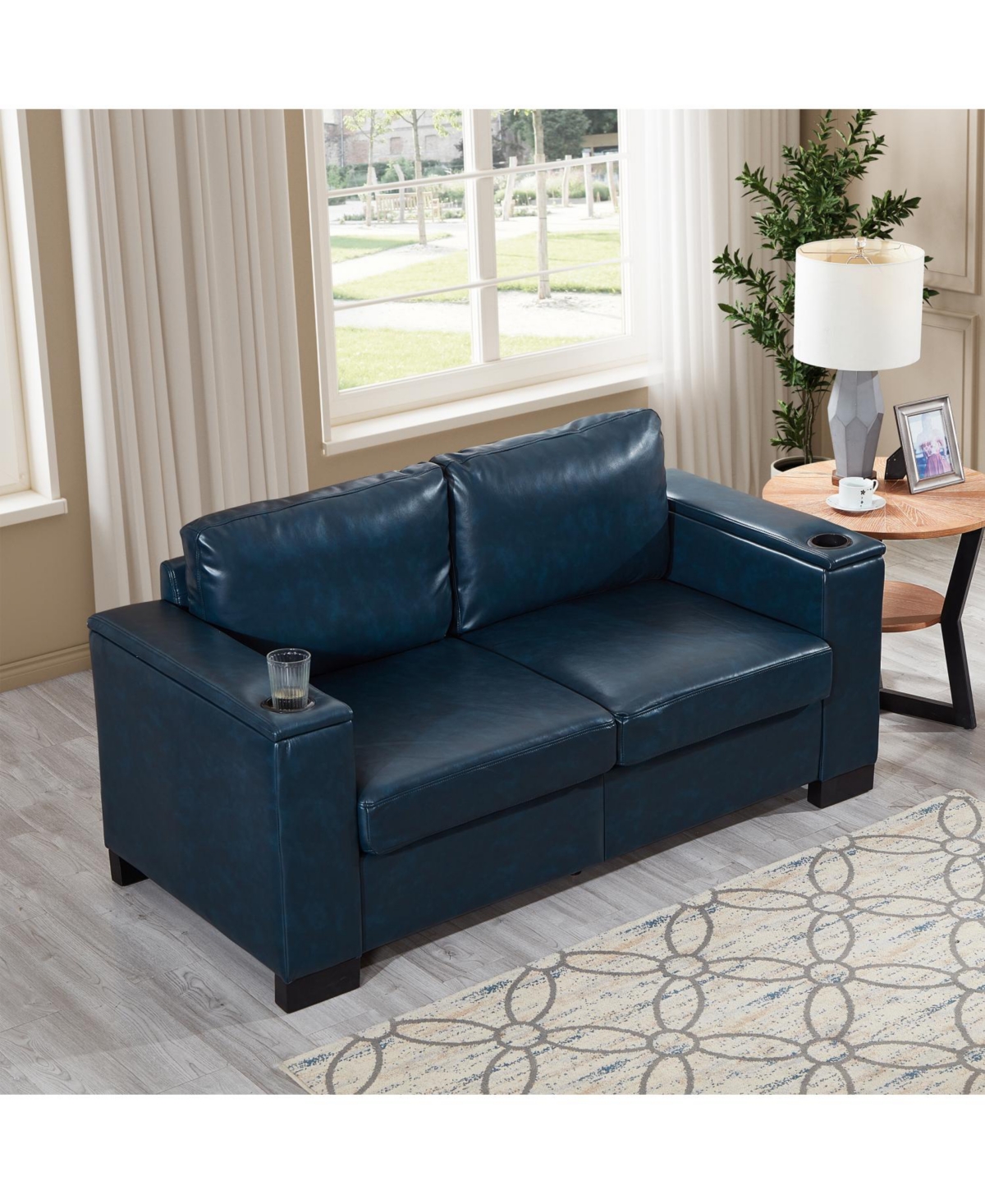 Streamdale Furniture Modern Faux Leather Loveseat with Cup Holder & Storage