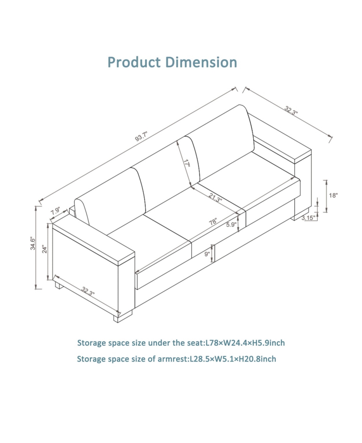 Streamdale Furniture Modern Black Faux Sofa with Cup Holder & Storage