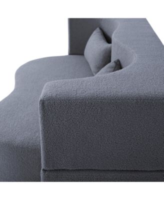 2-in-1 Full Sofa Bed- Teddy Fabric, No Assembly, Pillows, Grey