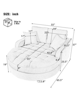 55" Modern Chaise Lounge Sofa Bed with Tufted Seat & Pillows