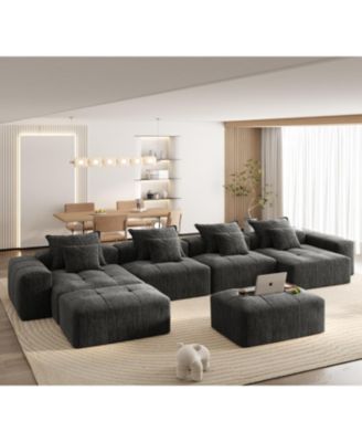 Modern Oversized Chenille Sectional Sofa w/ 8 Pillows, DIY, Black