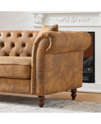 66" Chesterfield Tech Fabric Sofa, Mid Century Modern Couch, Brown