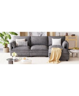 107.8" 3 Seater L-Shaped Sofa Couch with Ottoman & Pockets