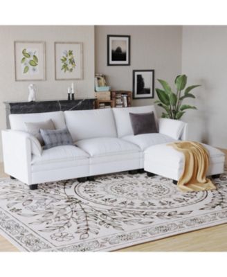 107.8" 3 Seater L-Shaped Sofa Couch with Ottoman & Pockets