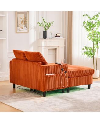  Corduroy Oversized Recliner Sofa w/ USB, LED, Cup Holder