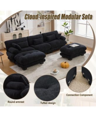  Pelletized Velvet Cloud Couch w/ 2 Ottomans & 3 Seater Sofa