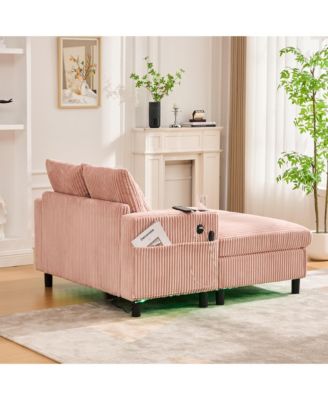 Streamdale Corduroy Oversized Recliner Sofa w/ USB, LED, Cup Holder