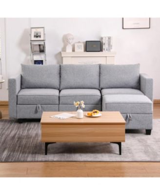 Small Sectional Sofa Couch with Convertible Chaise Ottoman - Light Grey