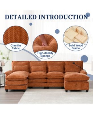 106" U-Shape Sectional Sofa Cloud Couch, Chenille, Ottoman & Pillows