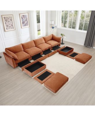 U Shape Sectional Sofa with Ottomans & Storage