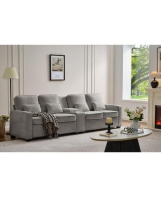 Streamdale 114" Sofa w/ Console, Cupholders, USB Ports, Pillows