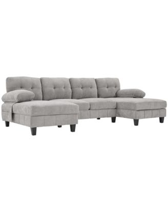 U-Shaped Chenille Sectional Sofa with Dual Chaise & Storage