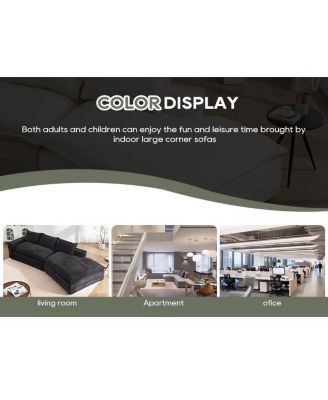  Modern Minimalist Sectional Sofa with Chaise - Black