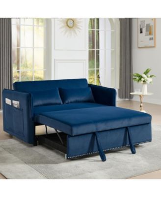 55" Velvet Futon Sofa Bed with Pillows & Side Pockets