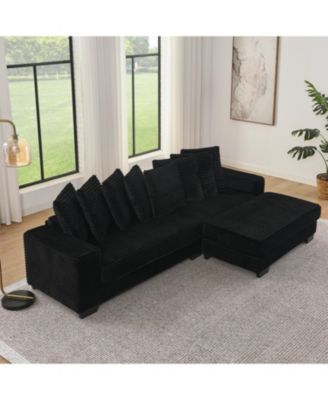 Corduroy Tufted Sleeper Sectional Sofa, L-Shaped Modular Convertible