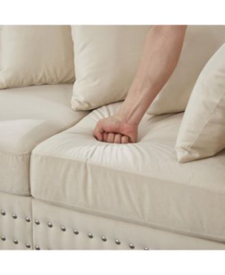 Modern Velvet Sofa 2+3 Seater, Silver Nail Trim, Apricot