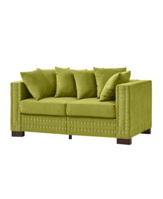 Green Velvet Sofa 2+3 Seater, Silver Nailhead Trim
