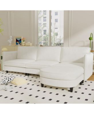 107.8" 3 Seater L-Shaped Sofa Couch with Ottoman & Pockets