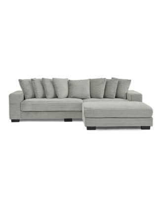 Corduroy Tufted Sleeper Sectional Sofa, L-Shaped Modular Convertible - Gray