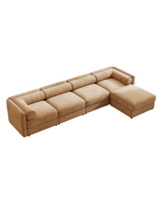  Modular Sectional Sofa, Storage, Cylindrical Backrest, Camel