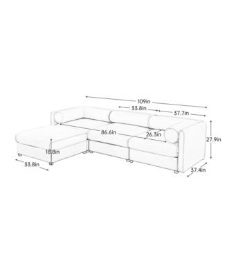 Streamdale Camel Chenille Sofa with Storage Ottoman, L-Shaped 3-Seater Couch
