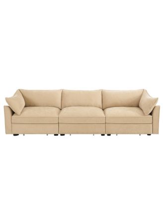 Chenille 3-Seater Sofa w/ Drawers, Crescent Arms