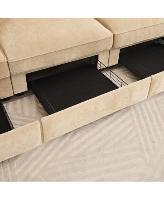 Chenille Wheat 2-Seater Sofa with Storage Drawers