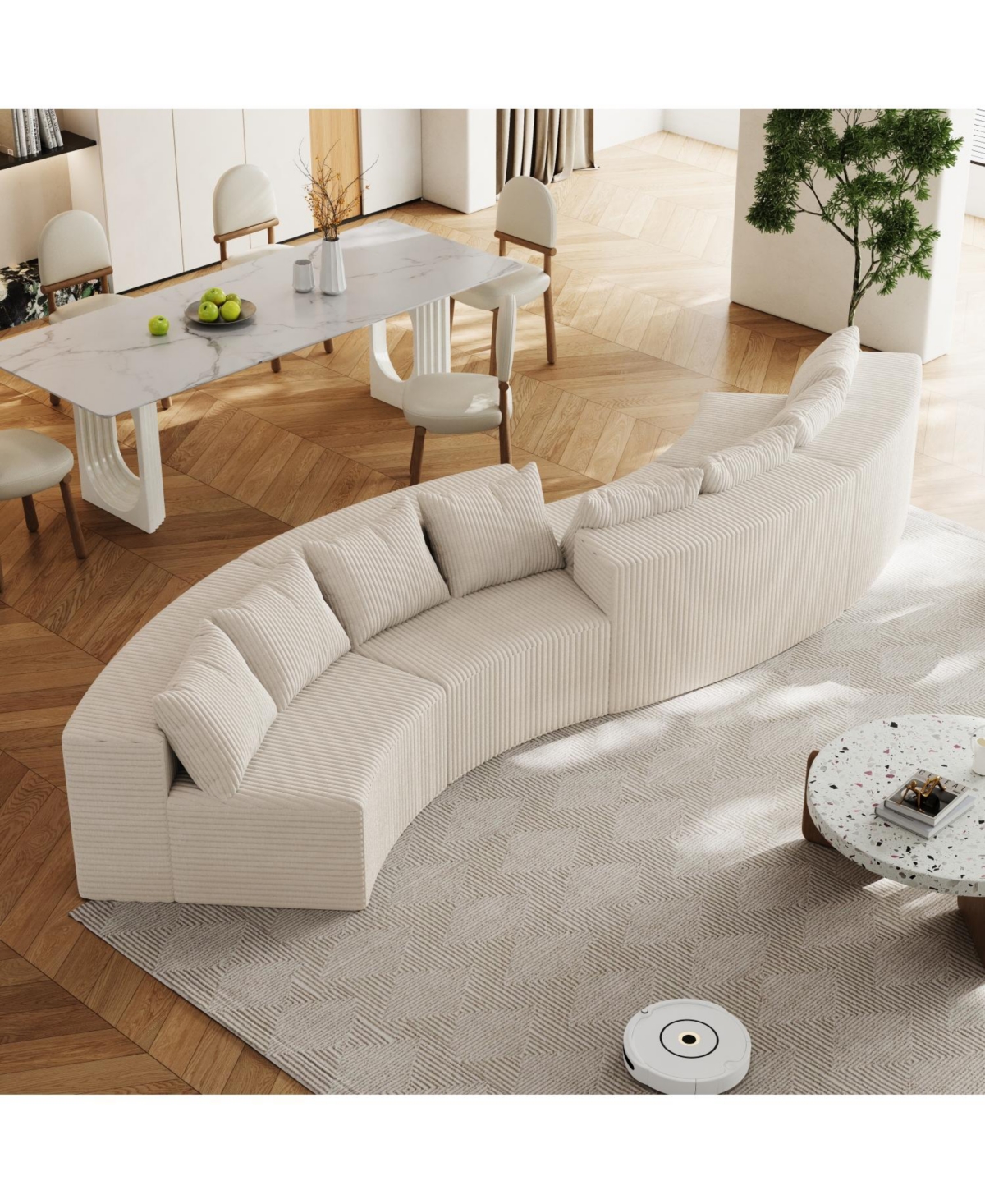 Streamdale Furniture Corduroy Curved Sectional Sofa with 8 Pillows (4 Modules