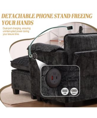  Oversized Sectional Sofa Cloud Couch w/ Ottoman, USB & Phone Holder