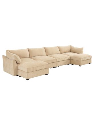 Streamdale U Shape Sectional Sofa with Ottomans & Storage - Chenille Wheat