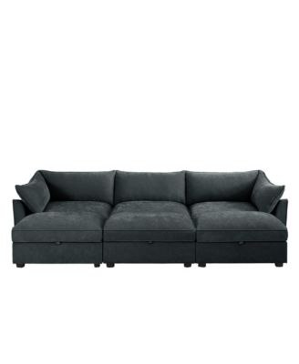  3-Seat Sofa w/ Ottomans & Storage - Chenille Gray