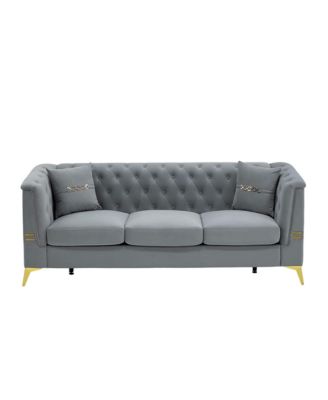 Tufted Velvet Sofa, 82" 3-Seater Couch, Gold Legs