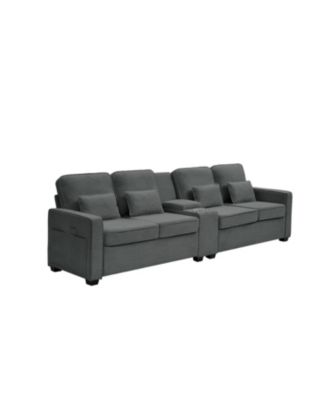 Streamdale 114" Sofa w/ Console, Cupholders, USB Ports, Pillows - Dark Gray