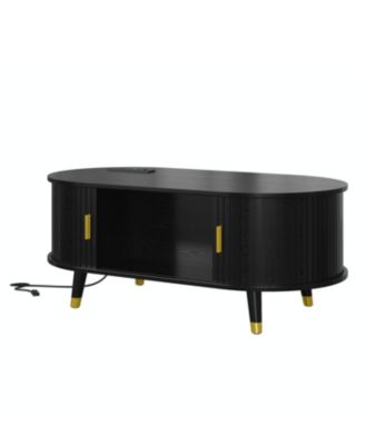 Streamdale Farmhouse TV Stand & Coffee Table Set, Charging Station, Black