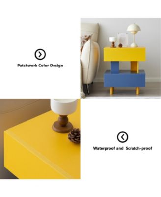 Modern Nightstand End Table - Bedroom, Living Room, Playroom - Yellow & Blue
